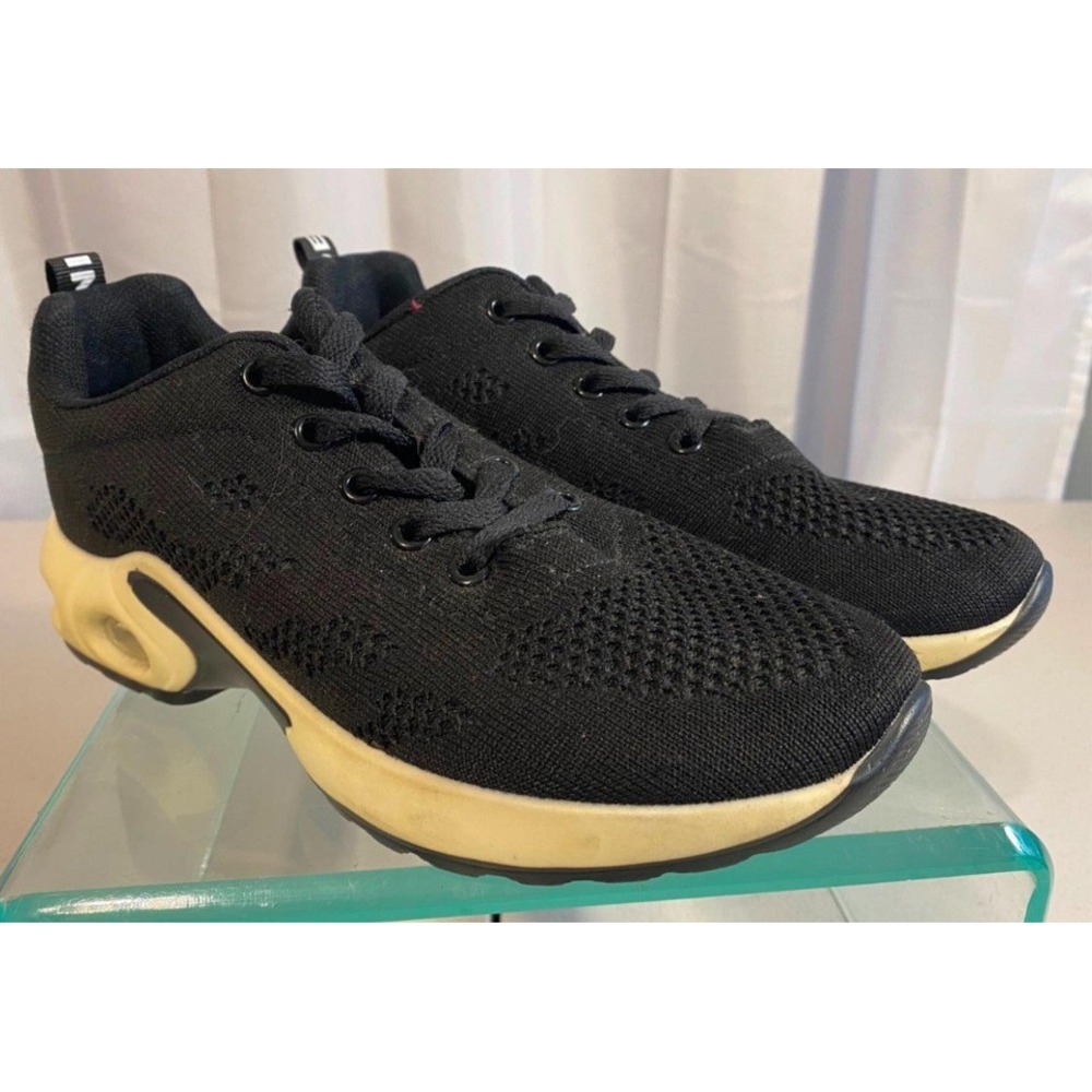 OENIOENIO Black Knit Mesh Athletic Sneakers Cream Chunky Sole Air Unit Size 8.5